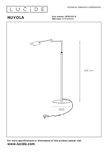 Lucide NUVOLA - Stehlampe Mit Leselampe - Ø 20 cm - LED Dim. - 1x9W 3000K - Chrom Matt - TECHNISCH